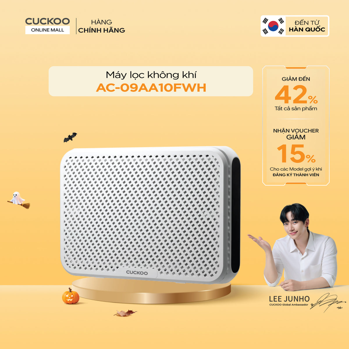 AC-09AA10FWH Máy Lọc Không Khí Treo Tường Cuckoo