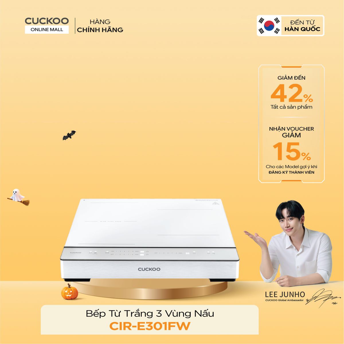 Bếp Từ Trắng 3 Vùng Nấu Cuckoo CIR-E301FW