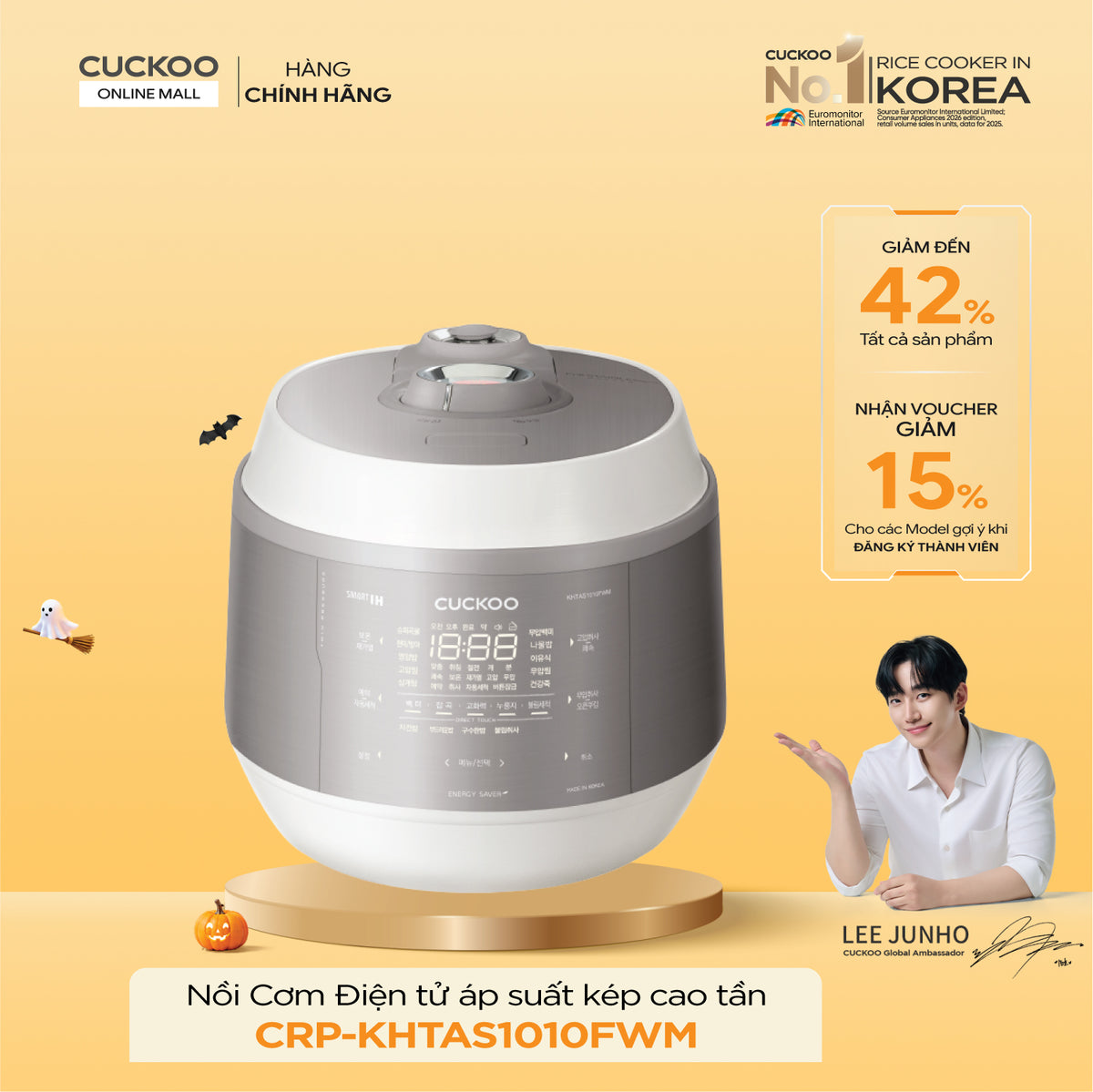 Nồi Cơm Điện Tử Áp Suất Kép Cao Tần Cuckoo CRP-KHTAS1010FWM
