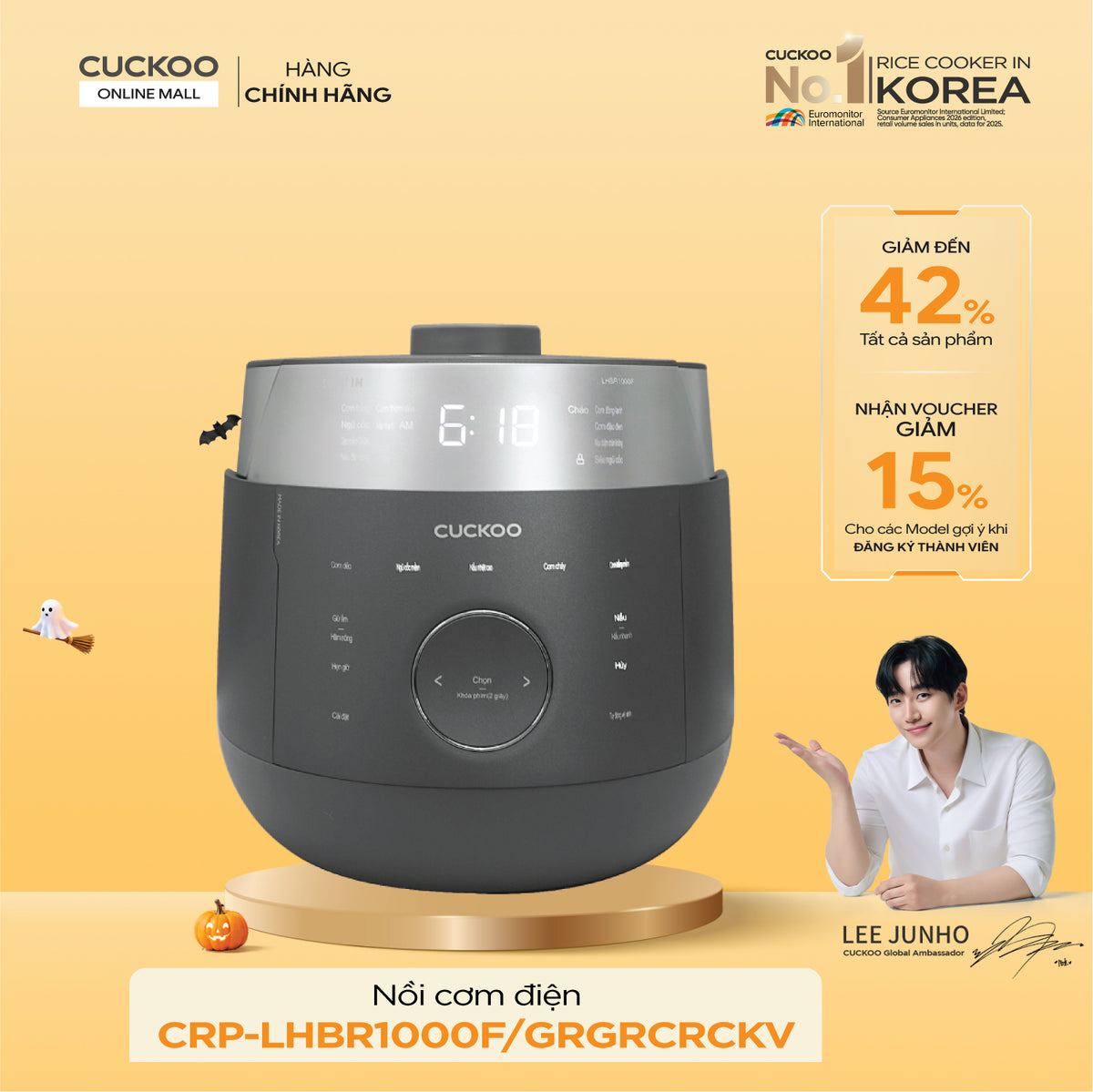 Nồi Cơm Điện Tử Áp Suất Cao Tần Cuckoo CRP-LHBR1000F/GRGRCRCKV