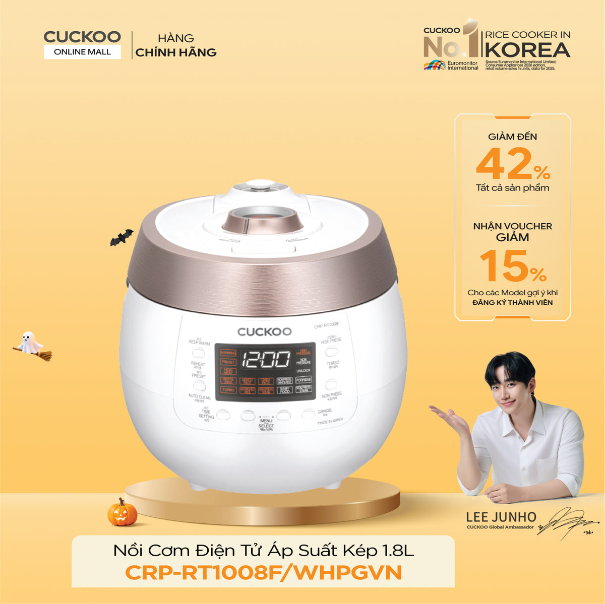 Nồi Cơm Điện Tử Áp Suất Kép Cuckoo CRP-RT1008F/WHPGVN